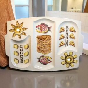 LEFTON Divided Bagels Lox Platter Vintage Tray Ceramic 14.25" X 10.25"